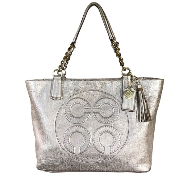 Coach Colette Gold Leather OP Art Logo Tote - Picture 1 of 15